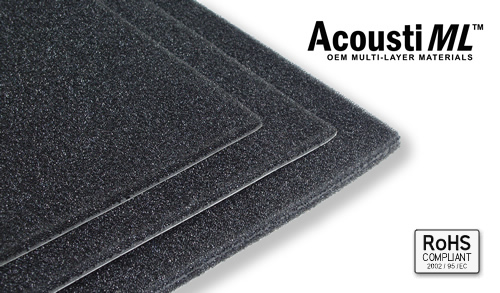 Image shows three different sheets of acoustic materials.