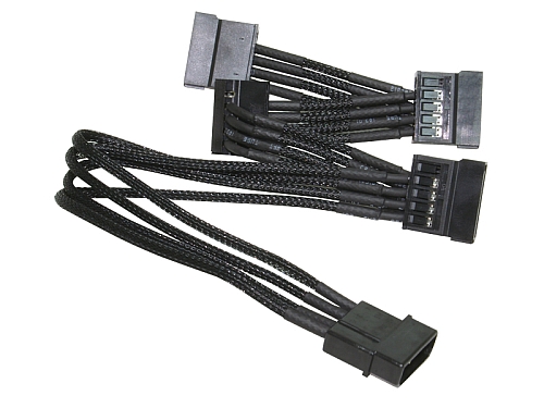 Image shows the NZXT CB 4-pin to 4 SATA premium cable.